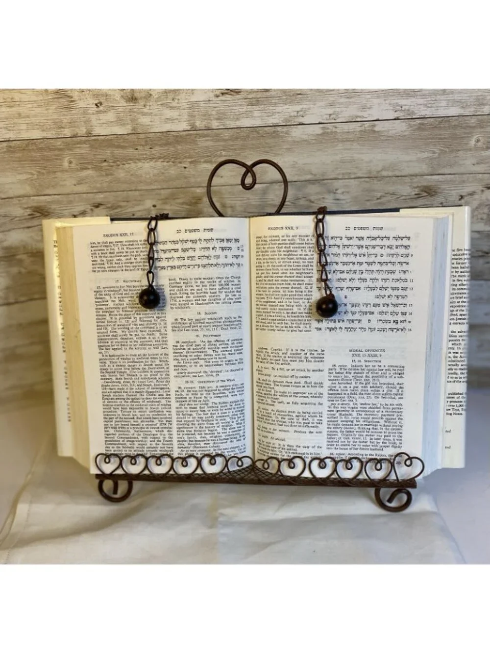 Folding Book Stand Ornate Filigree Metal Desktop Bible Cookbook Page Weight FLAW